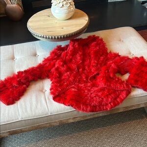 Sioni Vibrant Red Knit Fur Flowy Cardigan Size Small